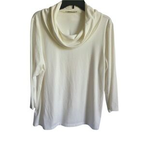 Peter Nygard Womens Ivory Cowl Neck 3/4 Sleeve Neutral Blouse Large Minimalist